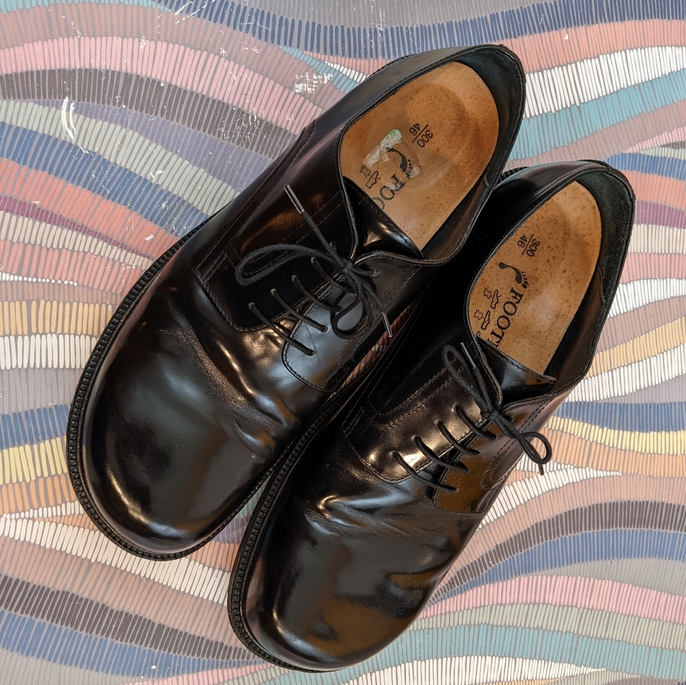 Handmade Footprints Shoes Birkenstock sz 11 US 46 EUR Black Leather Cork Insoles